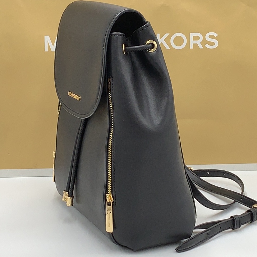 MICHAEL KORS PHOEBE MEDIUM FLAP DRAWSTRING BACKPACK BLACK COLOR - Picture 15 of 16